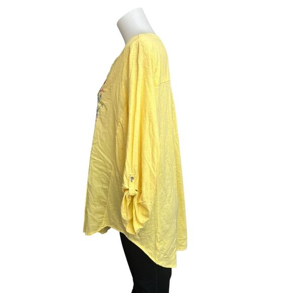Yellow Floral Embroidered V Neck Pullover Boho Blouse by Passports XL New - Picture 4 of 9